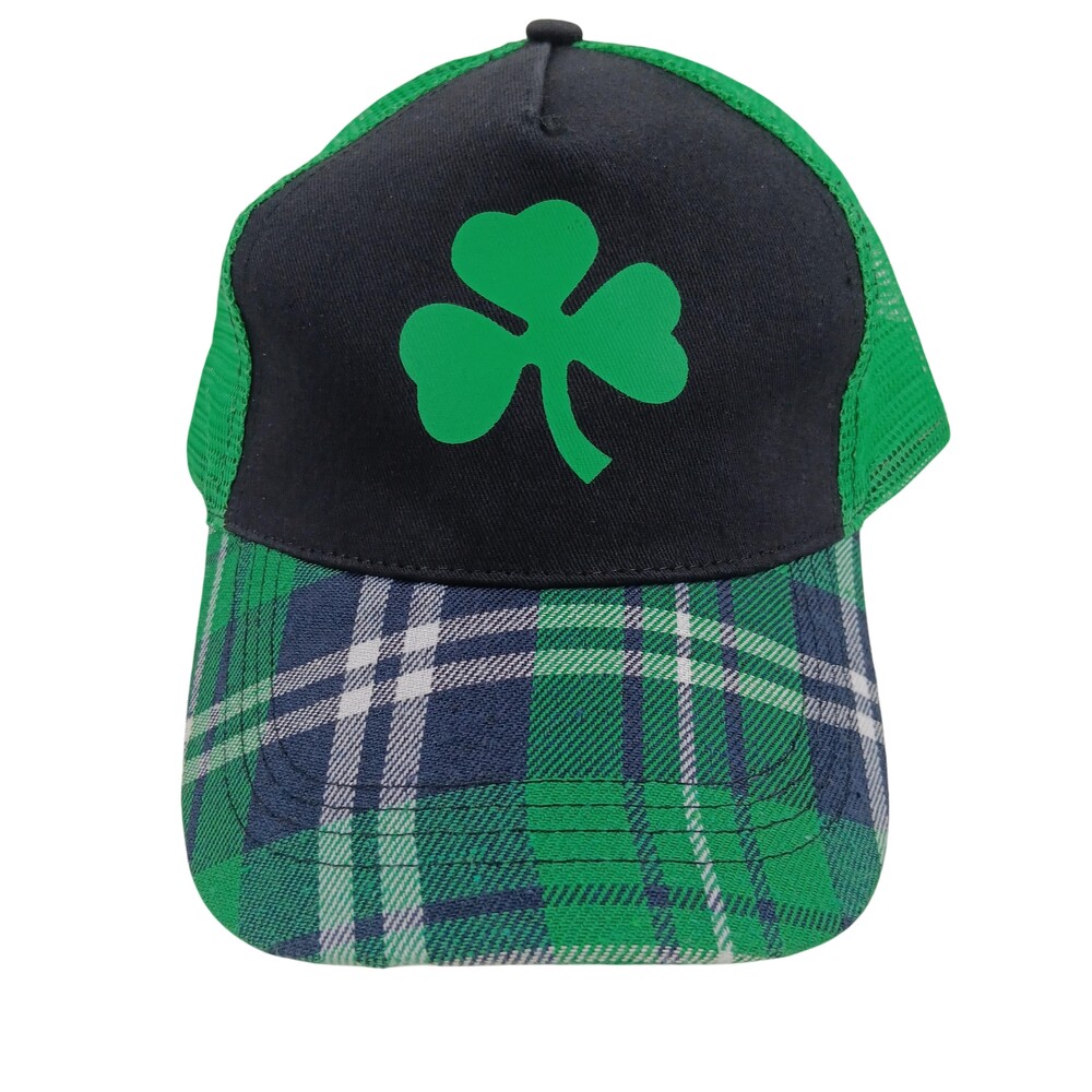 Shamrock Hat Cap Strap Back One Size Green Plaid Trucker Mesh St Patricks Mens